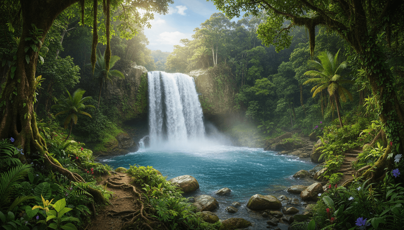 Catarata La Fortuna cayendo en una piscina turquesa rodeada de selva tropical