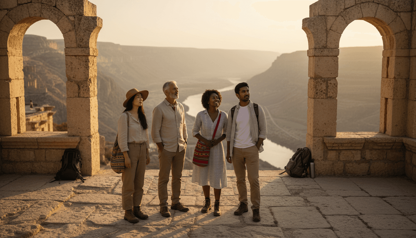 Grupo de turistas admirando vista panorámica en La Fortuna